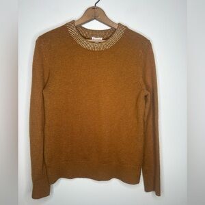 Gap Burnt Orange Crewneck Wool Blend Sweater Gold Neck Metallic Women’s Size M
